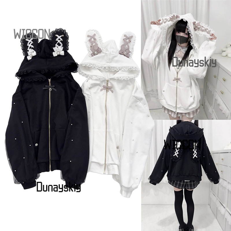 Streetwear Brand Y2K - Jirai Kei Japanese Bunny Hoodie Y2K