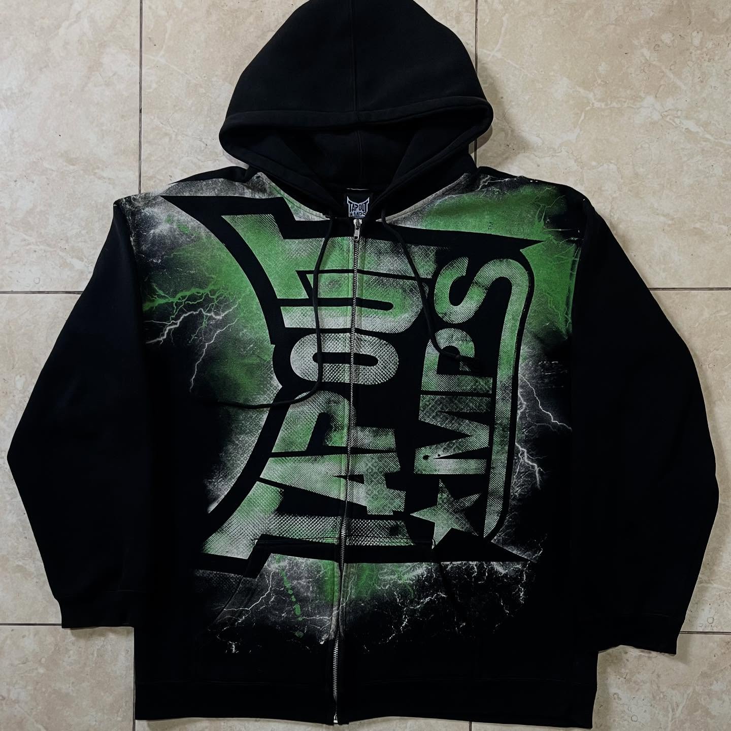 Streetwear Brand Y2K - Vintage Green Tapout Print Zipper Hoodie
