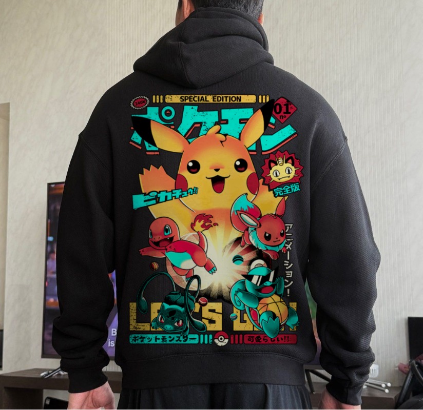 Black Oversized 4xl Pok É Mon  - Streetwear Brand Y2K recension och pris