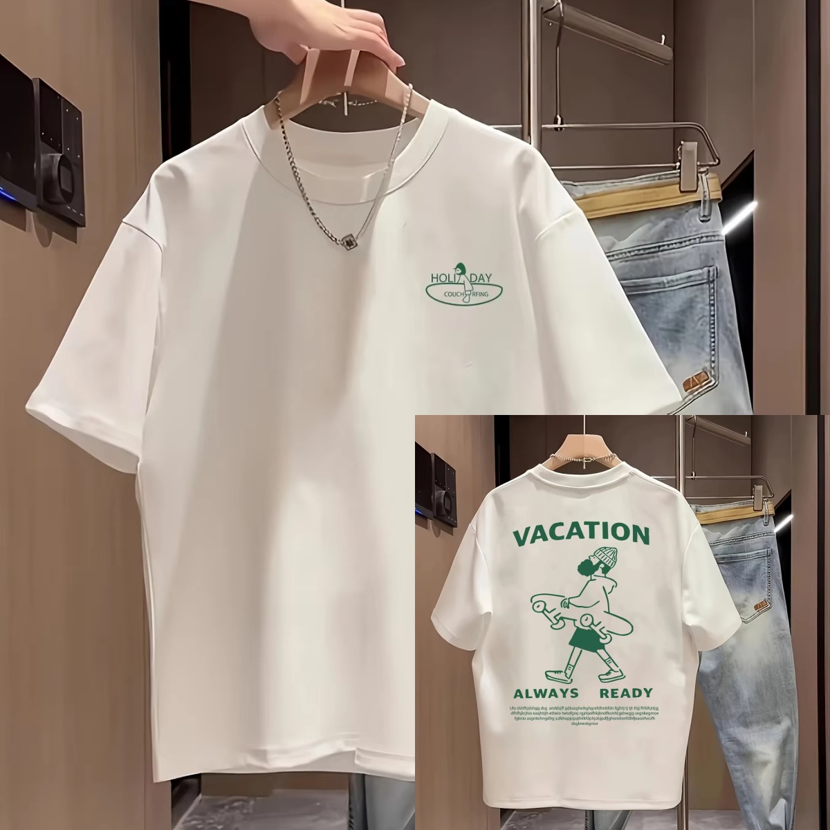 Figure & Slogan Print Casual T - Streetwear Brand Slogans recension och pris